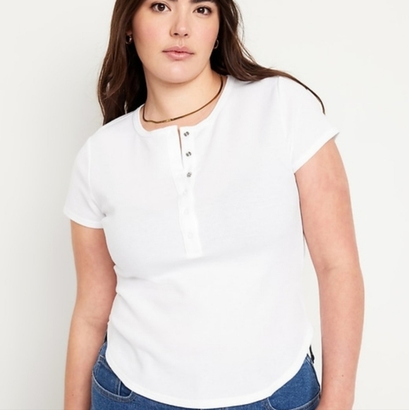Old Navy Tops - Old Navy White Ribbed Snap Henley Tee S